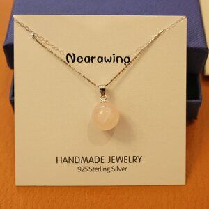 NEW! Handmade Raw Pink Rose Quartz Crystal Pendant Necklace w/925 Sterling Chain